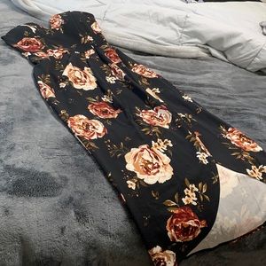 Strapless black floral dress
